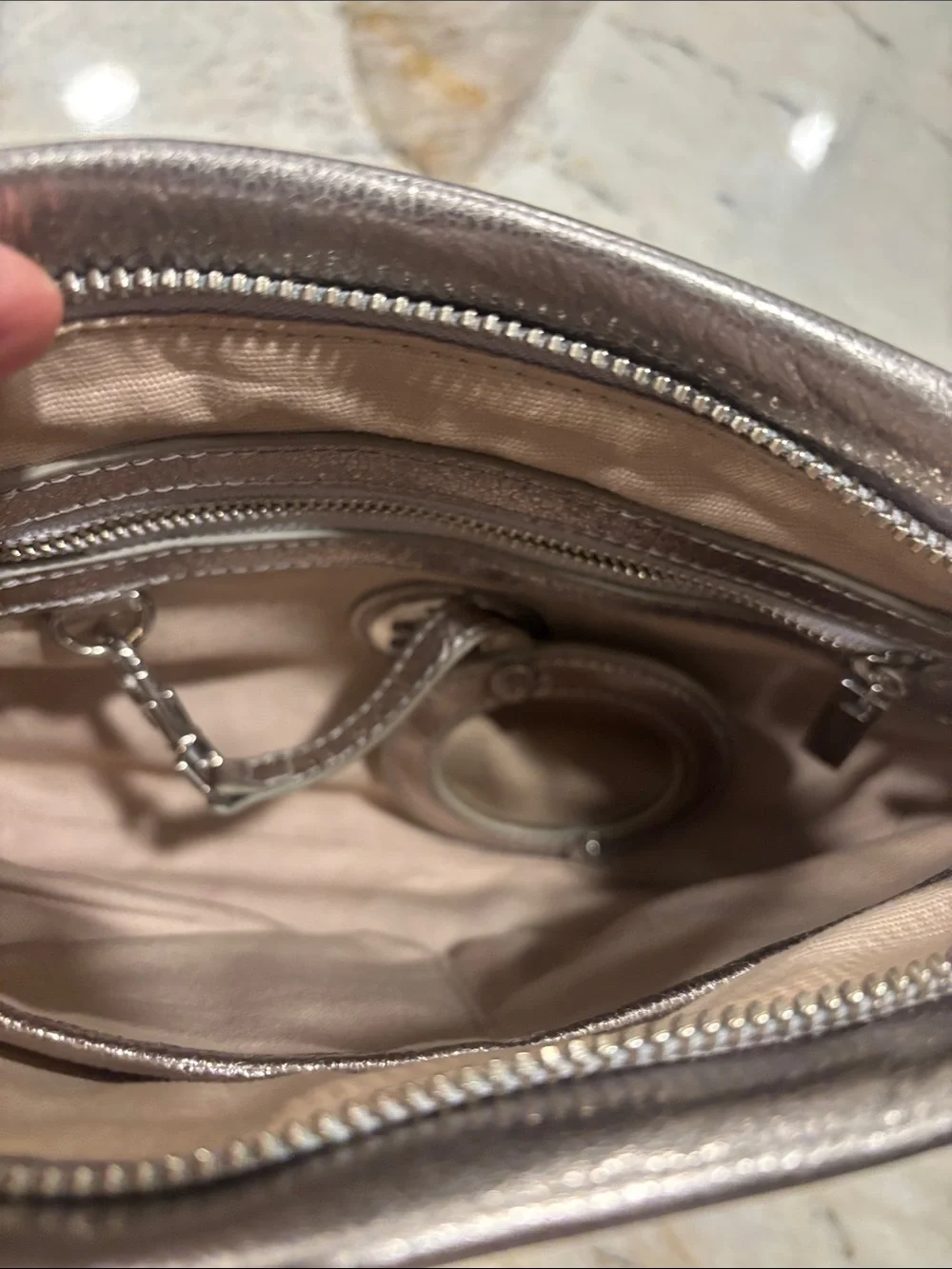Tory Burch Shimmery Pewter Leather Wristlet Clutch
